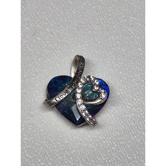 Sterling Silver Blue Crystal "I Love You Forever" Pendant - Picture 1 of 3